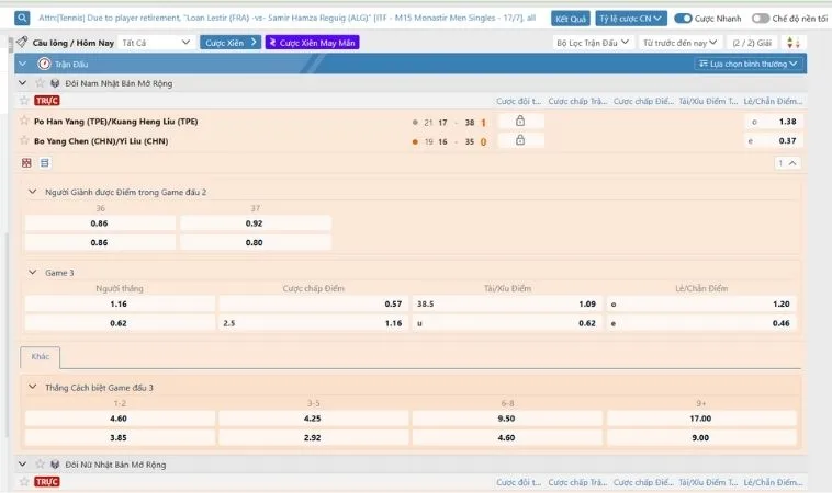 Bí Kíp Cá Cược Cầu Lông Xoso66 Chắc Thắng Từ Chuyên Gia 2 Bảng kèo cá cược Cầu Lông Xoso66