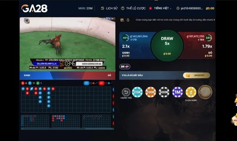 Thống Lĩnh Sới Gà GA28 Tại Xoso66 Với Chiến Thuật Đỉnh Cao 2 Giao diện chơi Đá Gà GA28 tại Xoso66